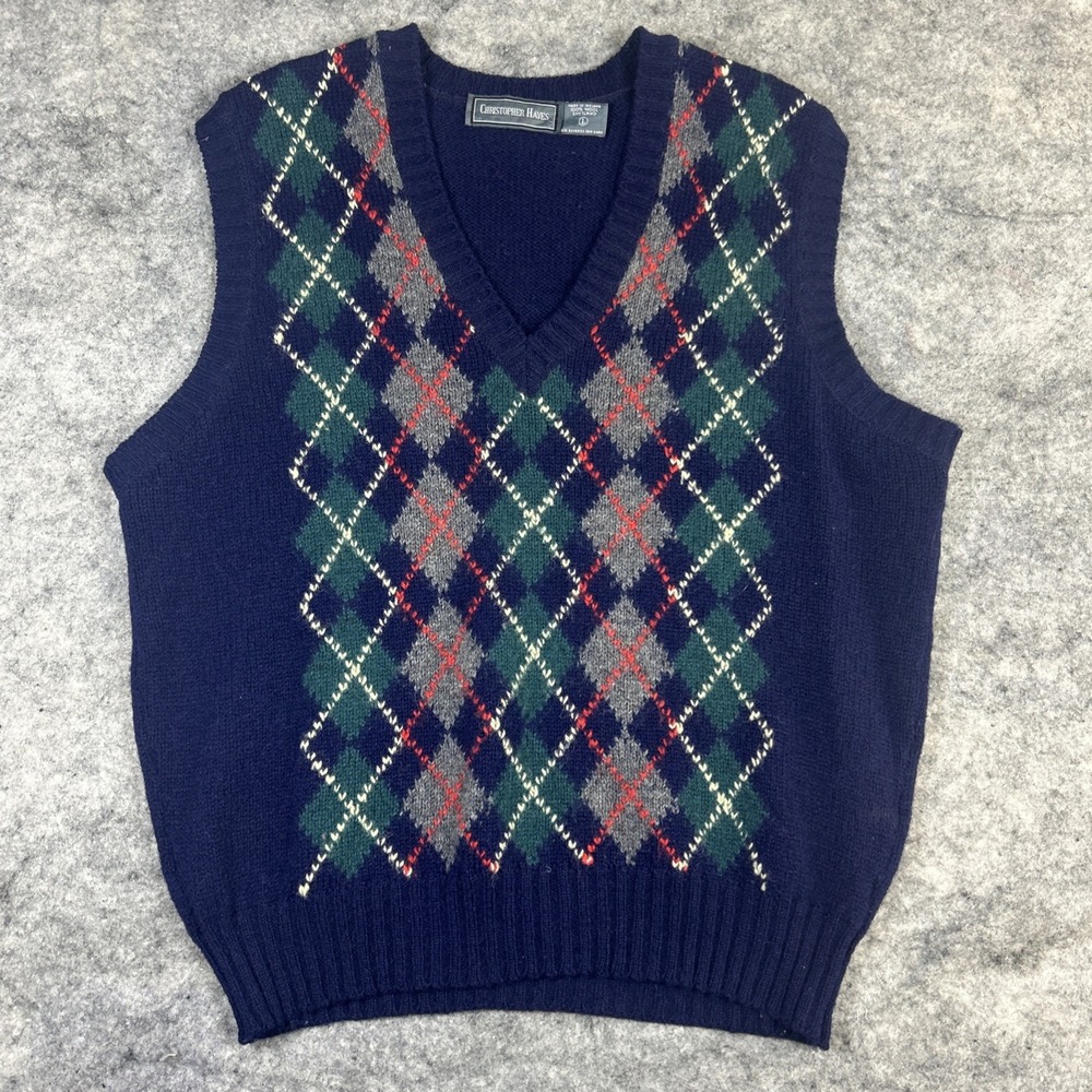 Christopher Hayes Shetland Wool Sweater Vest Mens‎ Large Argyle Vintage Academia